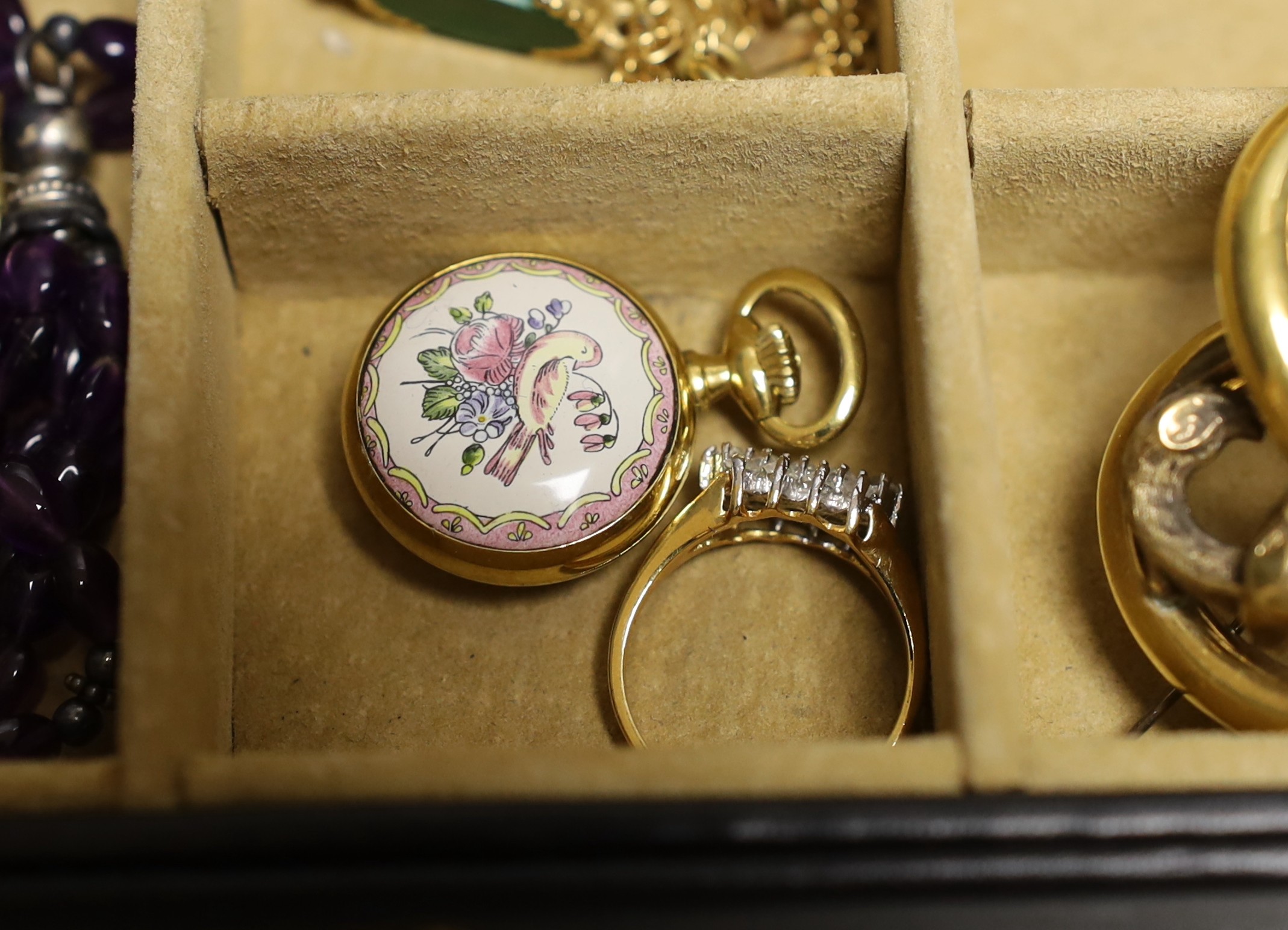 Mixed costume jewellery and a lady's 9ct gold wrist watch(a.f.).